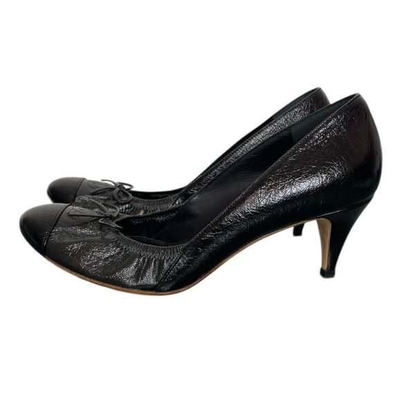 CHANEL Classic CC Logo Cap Toe Bow Elastic Pumps Heels \\ 37.5 - Picture 5 of 12